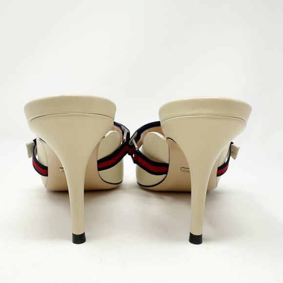 Gucci Emma White Leather Web Trim Mules Size 38.5 - Picture 6 of 12